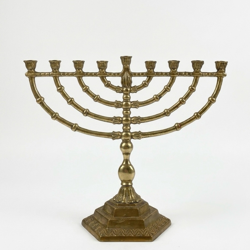 60’s Vintage WAINBERG Israel Solid Brass 9 Arm Hanukkiah Menorah Candelabra